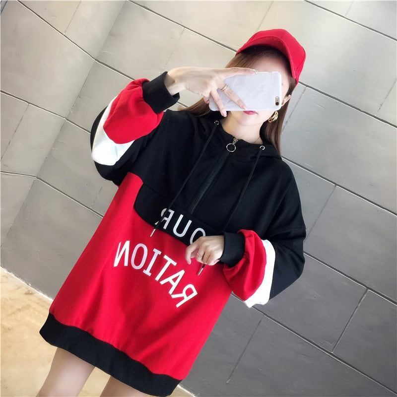 オシャレ感たっぷり 切り替え 美人度アップ ジッパー スウェット パーカー＜S-2842＞