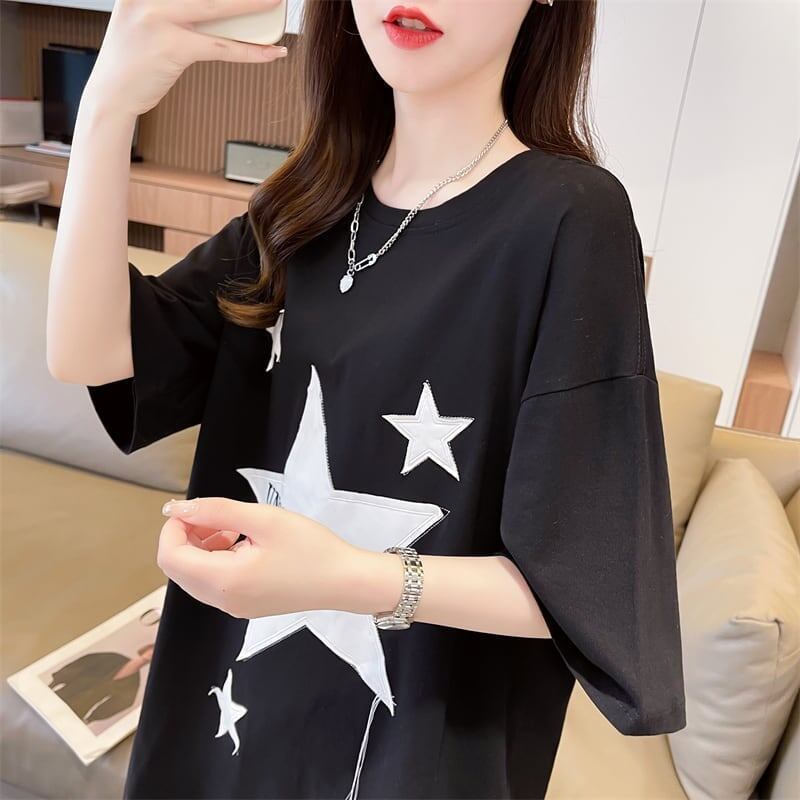新作  おしゃれな星柄Tシャツ ゆったり半袖＜S-2825＞