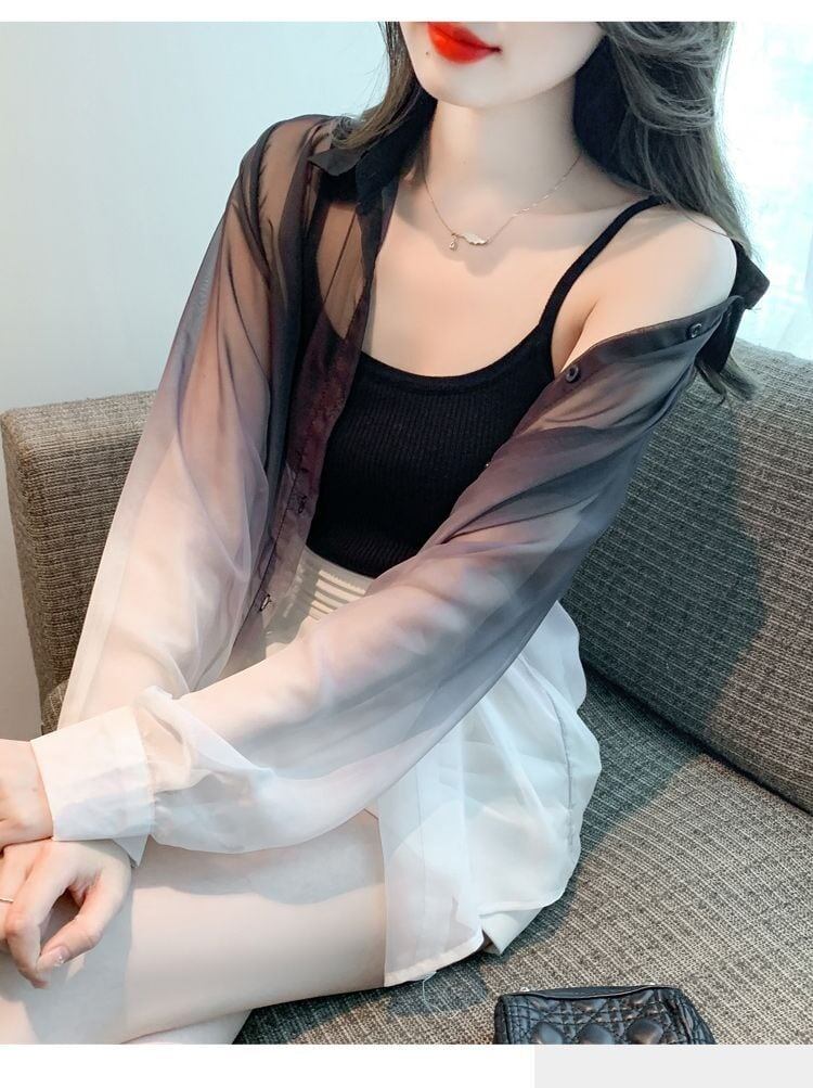 美人度アップ ルーズ オシャレ度満点 透け感 日焼け対策 シャツ ブルゾン＜S-8048＞