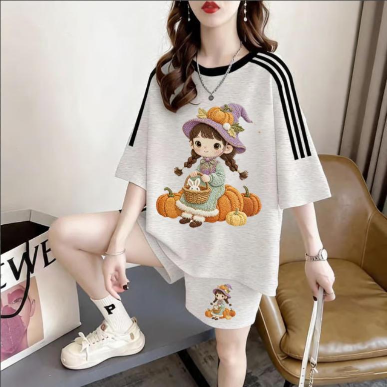 リラックス レトロ プリント T シャツ + ショートパンツ セットアップ <S-13172>