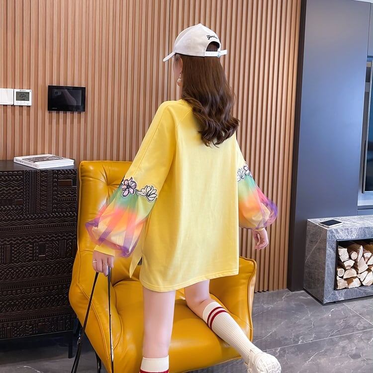 秋の新作 パフスリーブ アルファベットプリント 長袖ラグランTシャツトップス<S-4032>