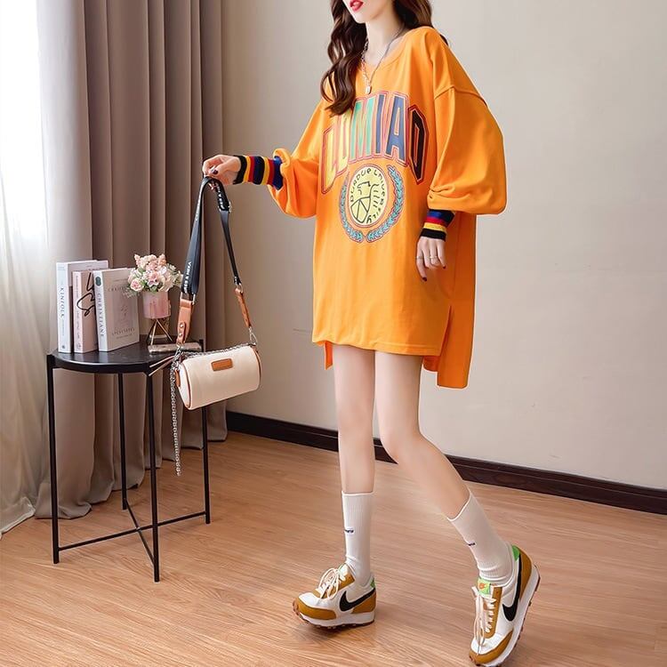 着?せ グラフィックプリント 虹色 ロング長袖Tシャツ 三色トップス＜S-4107＞