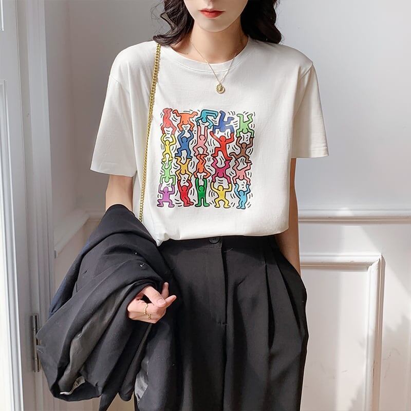 オシャレ度満点 切り替え 着心地抜群 プリント Tシャツ カットソー＜S-3408＞