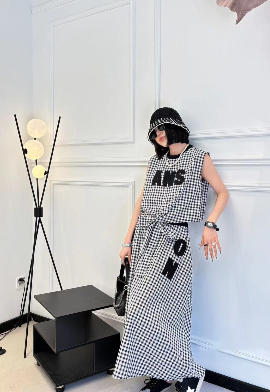 超人気 シンプル カジュアル チェック柄 ワンピース<S-8790>