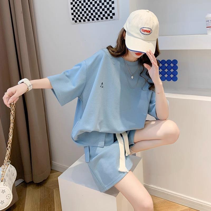 定番シンプル ?感?佳 夏に嬉しい機能付き カジュアル 全4色 半袖トップスⅹショートパンツセット<S-9079>