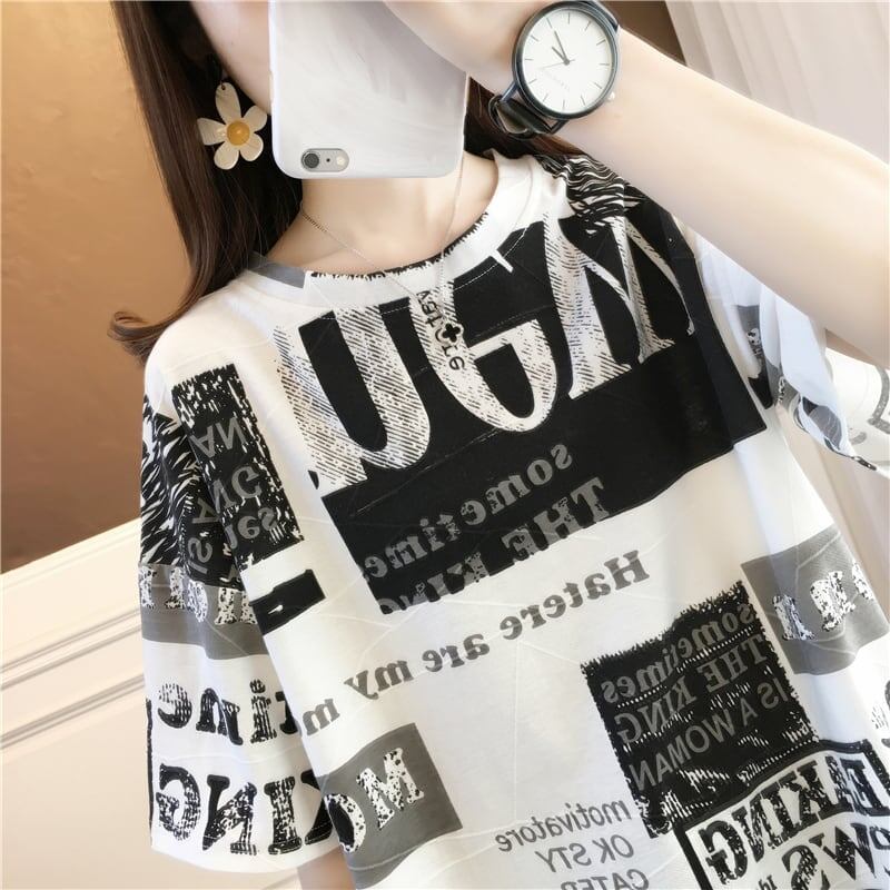 カジュアル ラウンドネック オシャレ度満点 プリント Tシャツ カットソー＜S-2947＞