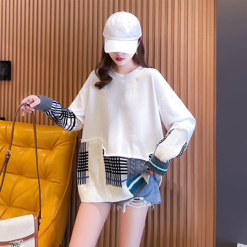 ファッション ラウンドネック アバンギャルド 切り替え スウェット パーカー＜S-2198＞