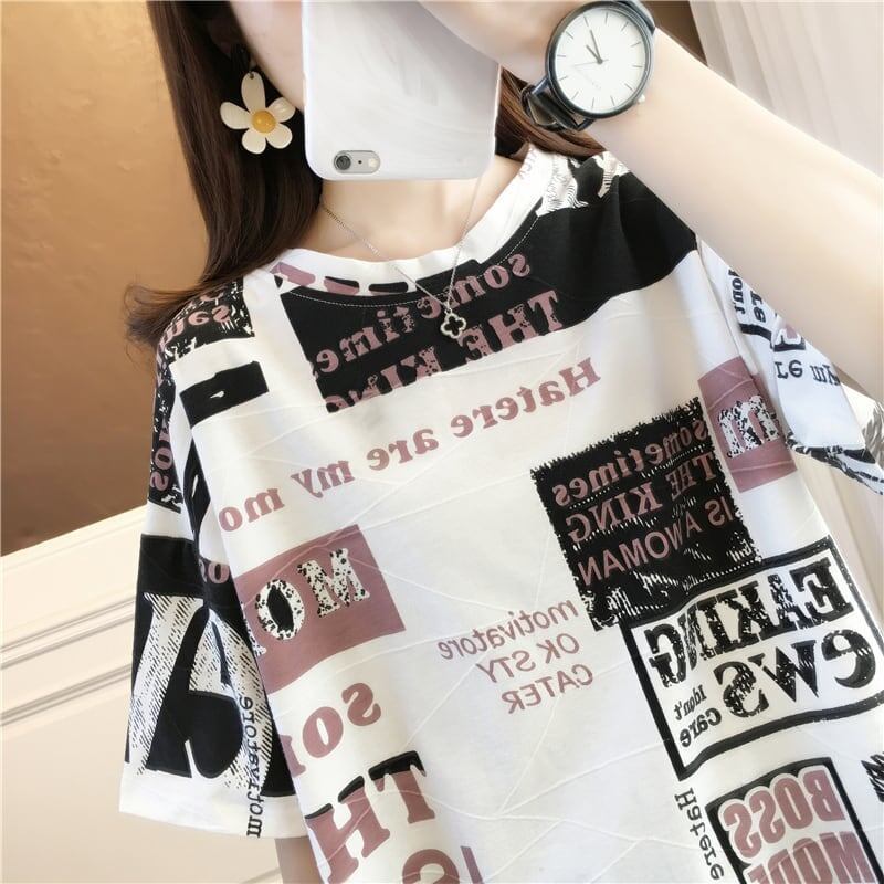 カジュアル ラウンドネック オシャレ度満点 プリント Tシャツ カットソー＜S-2947＞