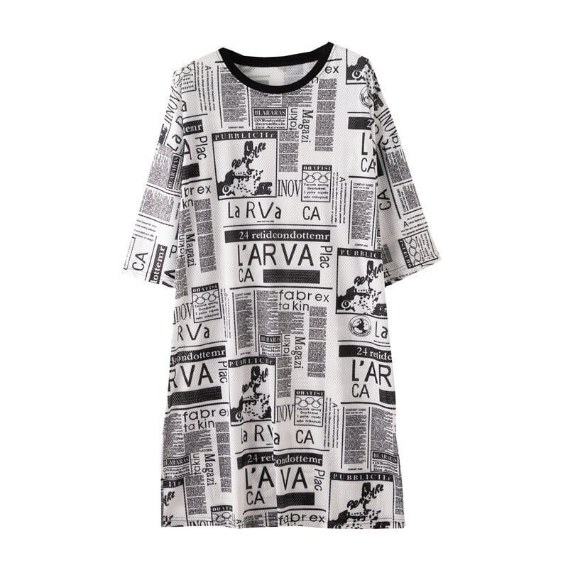 オシャレ度満点 プリント 一目惚れ 切り替え ワンピース Tシャツ カットソー＜S-3122＞