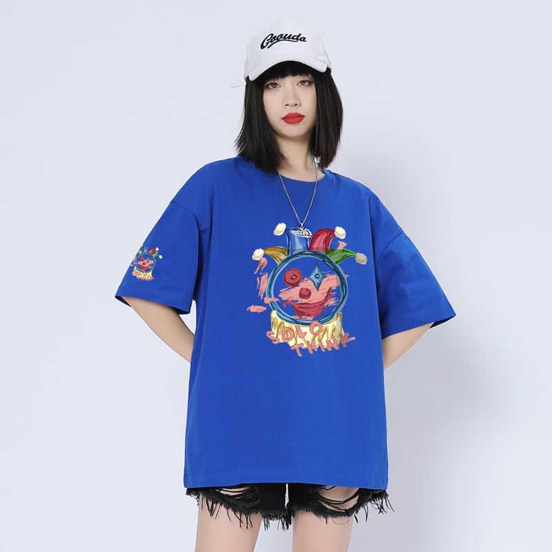 話題沸騰中 ゆったり カジュアル プリント 6色 半袖Tシャツ＜S-8164＞