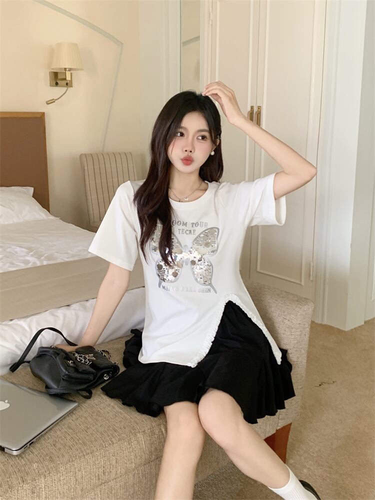 絶対欲しい キュート 超人気 ピンク プリント スパンコール 3色選択 半袖Tシャツ＜S-8570＞