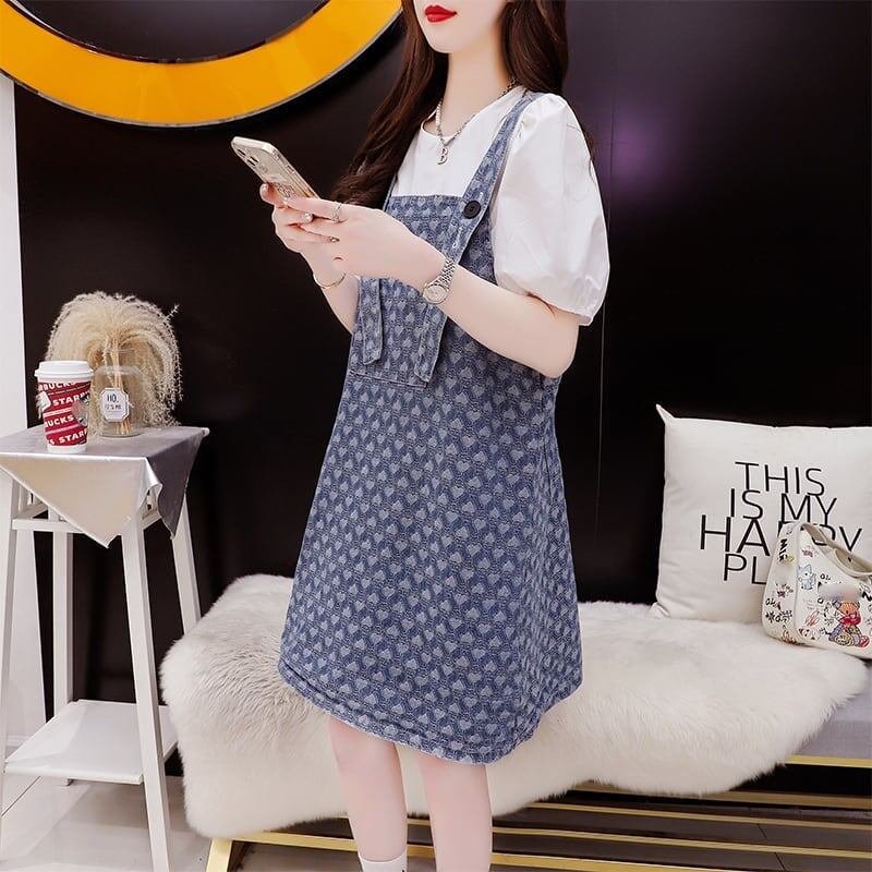 好感度満載 Tシャツ＋サロペットスカート 美感いっぱい セットアップ＜S-3210＞