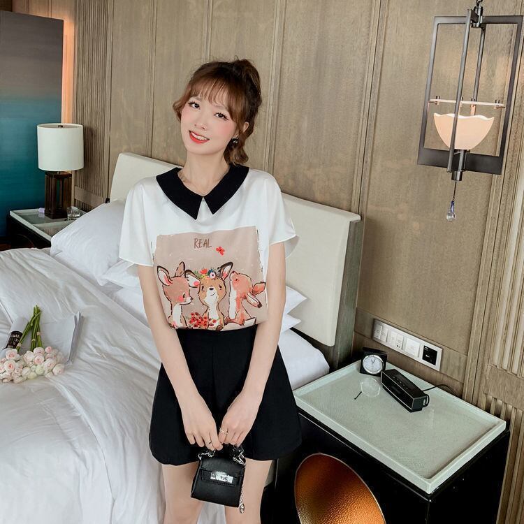 美人度アップ シフォン スウィート 半袖 Tシャツ ショートパンツ セットアップ ＜S-9234＞