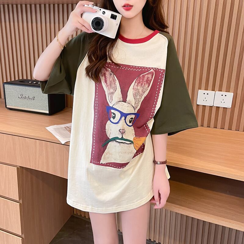 絶対欲しい プリント 個性派 切り替え 全2色 半袖 Tシャツ ＜S-8545＞
