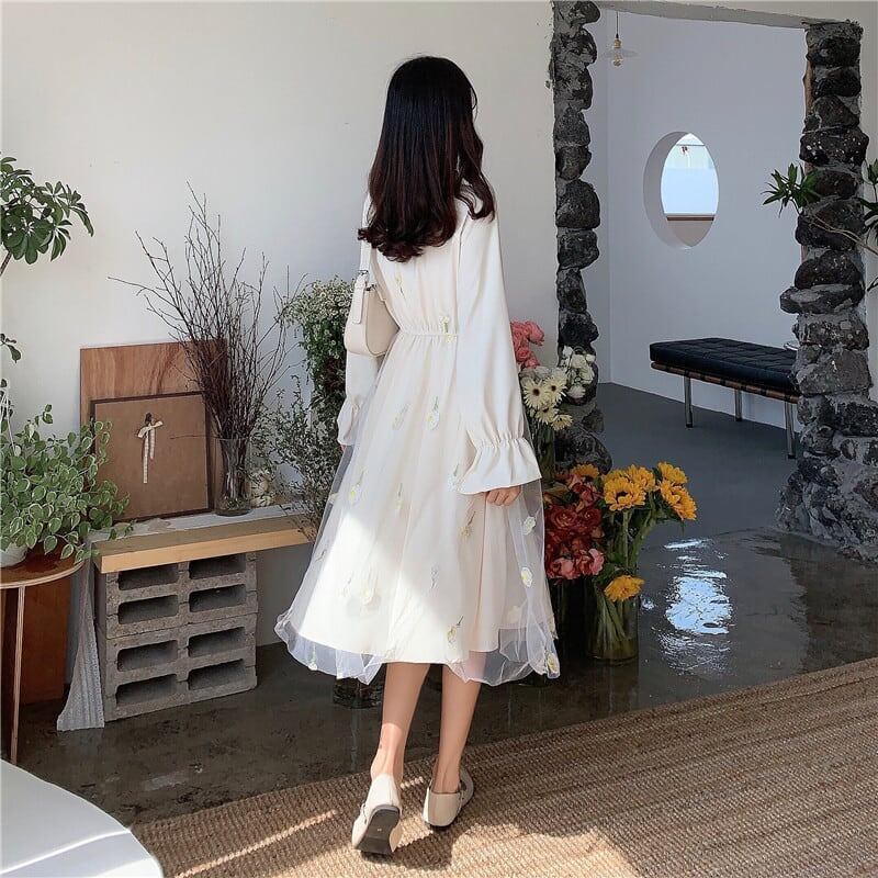 気質溢れる 花柄 好感度満載 切り替え 長袖 ワンピース＜S-2887＞