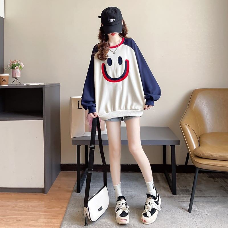 秋の新作スマイル長袖Tシャツトップス<S-5028>