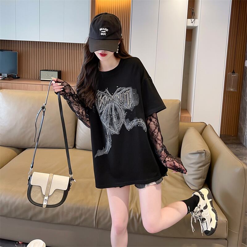 話題沸騰中 レイヤード風 美人度アップ ルーズ Tシャツ ＜S-8707＞