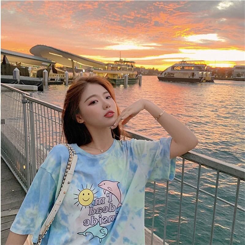 絶対欲しい キュート 話題沸騰中 絞り染め プリント 全2色 半袖Tシャツ<S-8759>