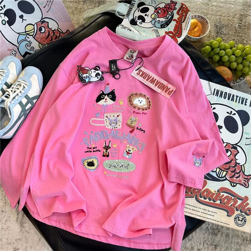 新商品 大人可愛い 求めてたデザイン 肌触り抜群 プリント 5色選択 Tシャツ<S-9369>