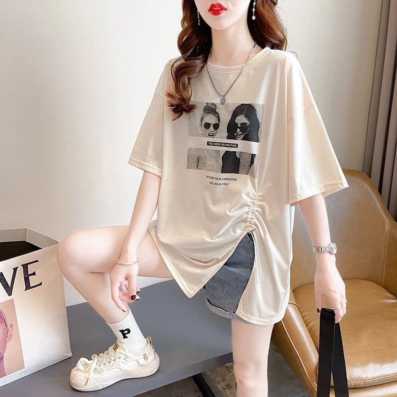 合わせやすい 切り替え チャーミング プリント Tシャツ カットソー＜S-3651＞