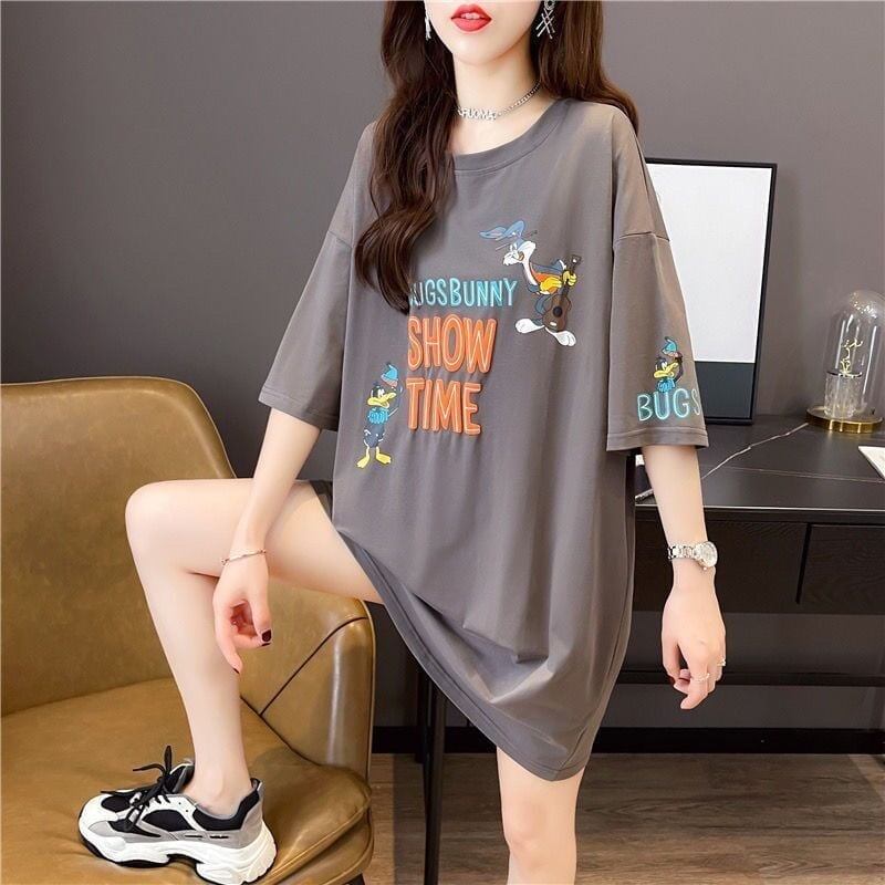 おすすめ アルファベット ラウンドネック プリントTシャツ ゆったり ワンピース＜S-3049＞