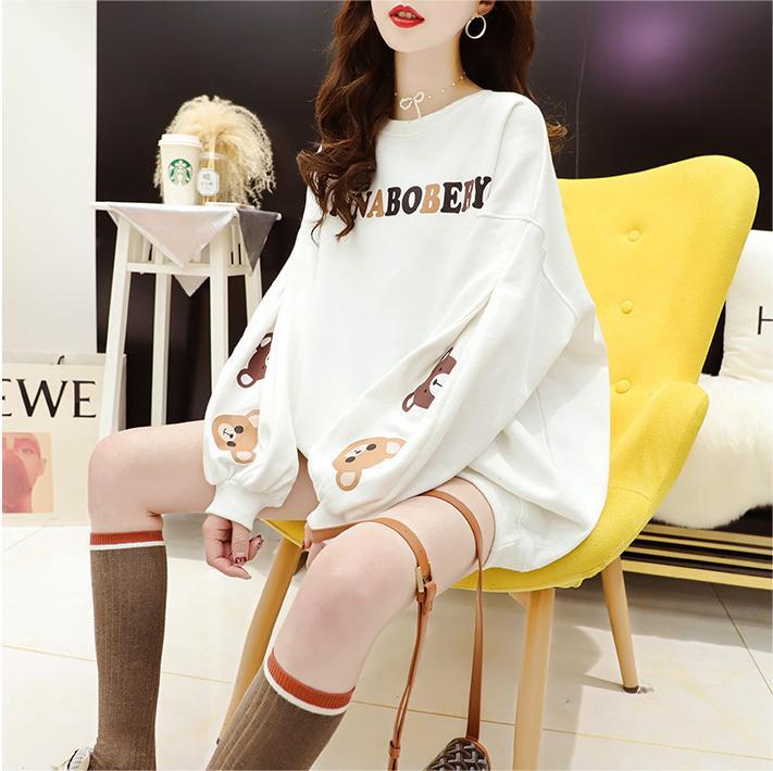 【半額！期間限定！！】韓国風ルーズラウンドネックミドル丈ファッション怠惰なトップス<S-5067>