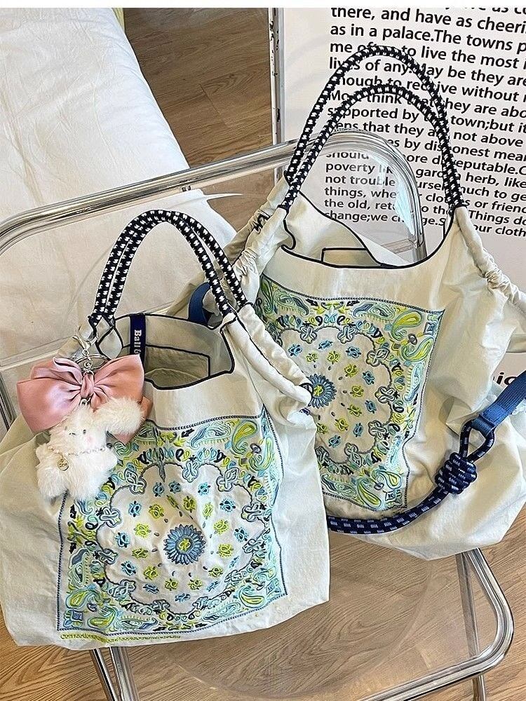 大好評 環境保護バッグ 刺繍プリント ショッピングバッグ<S-5734>