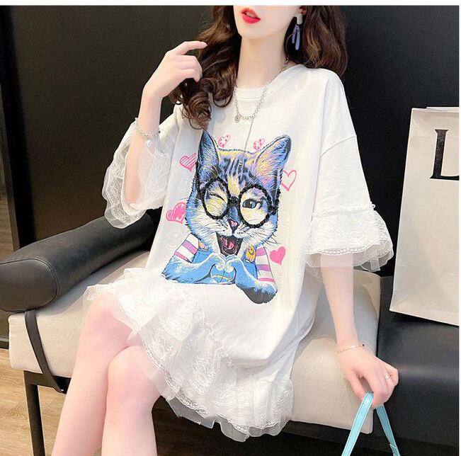話題沸騰中 ゆったり キュート ロング丈 切り替え 2色半袖Tシャツ＜S-8133＞