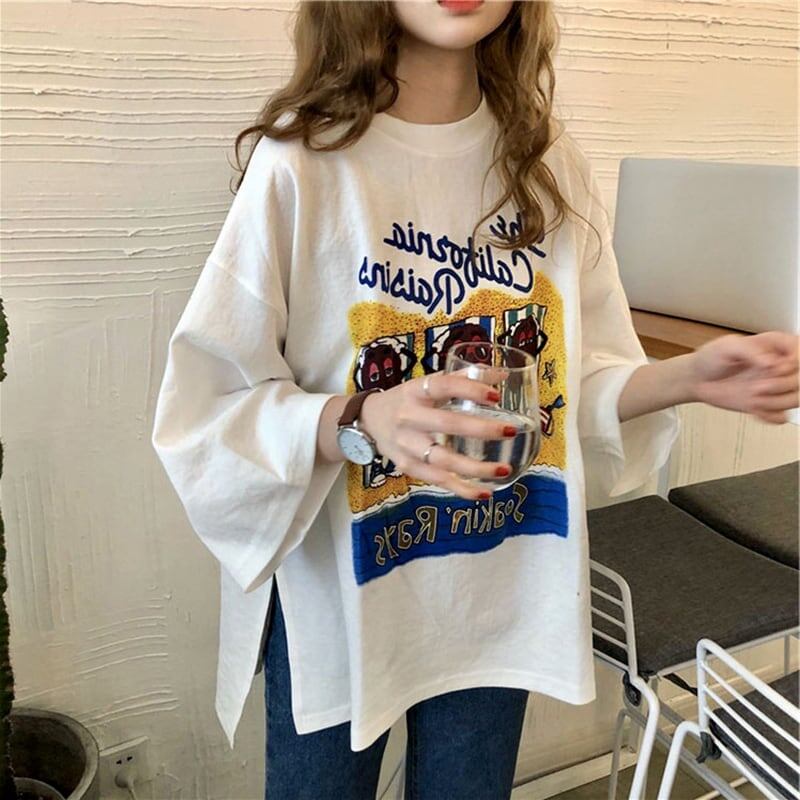 合わせやすい 切り替え 美人度アップ プリント Tシャツ カットソー＜S-3447＞