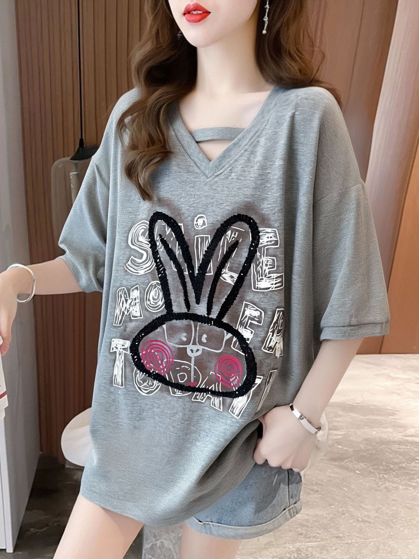 キュート 好感度UP 海外トレンド カジュアル 全4色 半袖 Tシャツ ＜S-11097＞