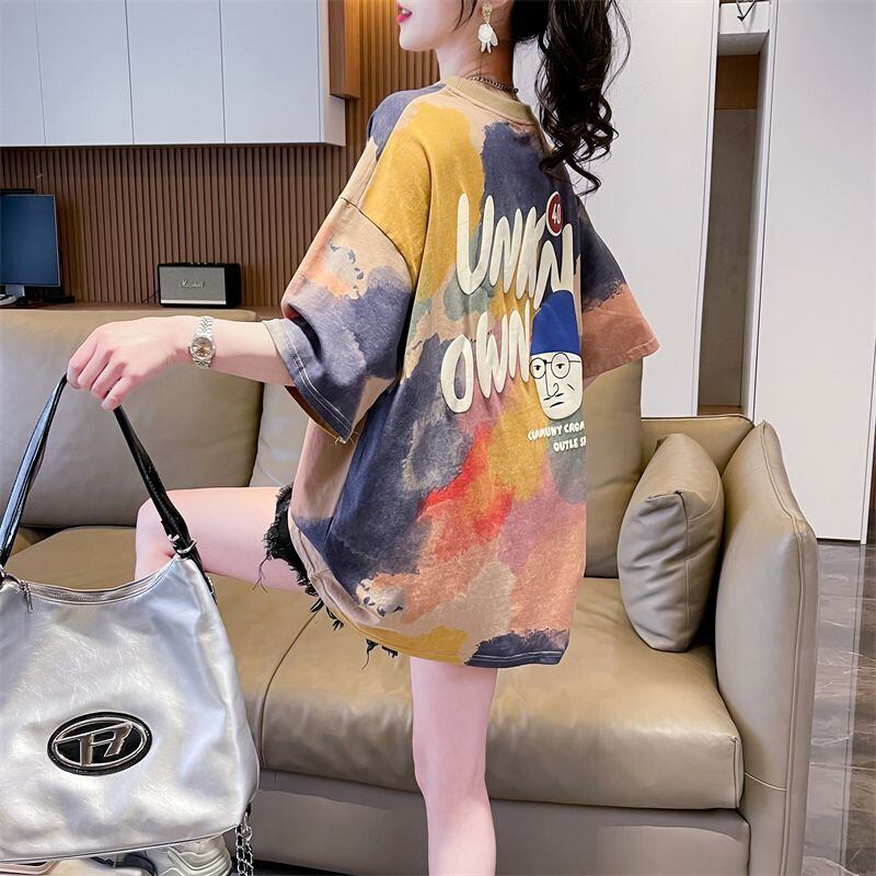 売り切れ必至 絞り染め ファッション プリント 2色選択 半袖Tシャツ＜S-8573＞