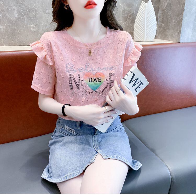 新商品 大人可愛い 話題沸騰中 ホットダイヤモンド 全3色 半袖Tシャツ<S-8868>