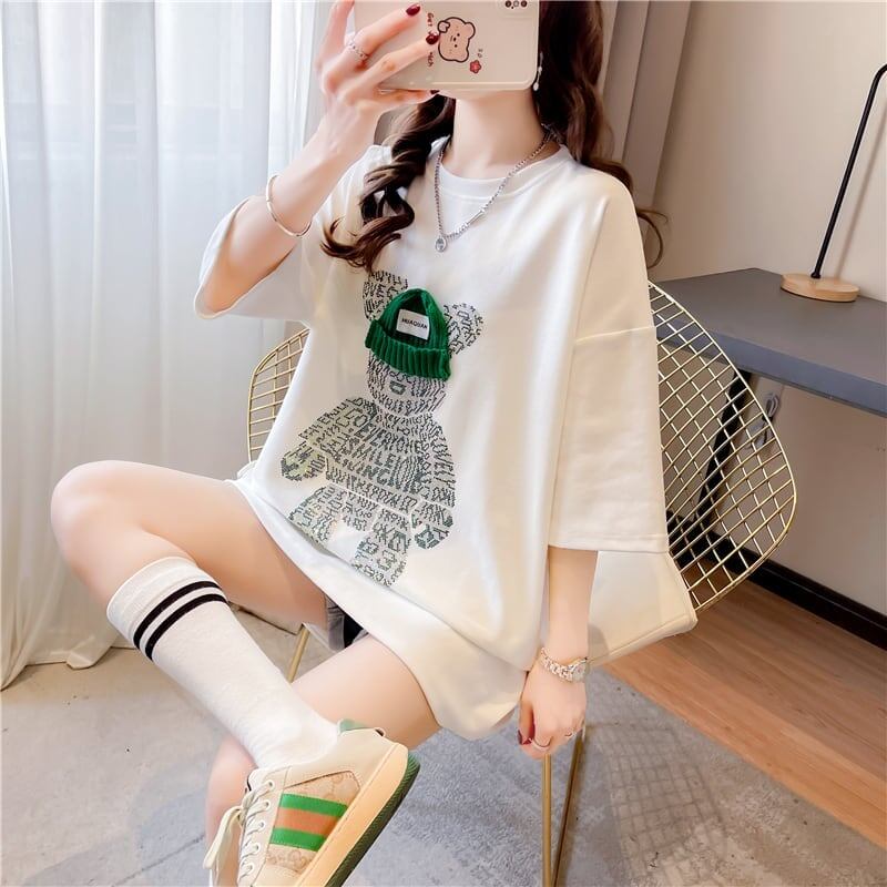 好感度満載 ラウンドネック スタイリッシュ プリント Tシャツ カットソー＜S-2795＞