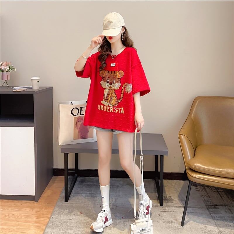デザイン感 切り替え チャーミング プリント Tシャツ カットソー＜S-3401＞