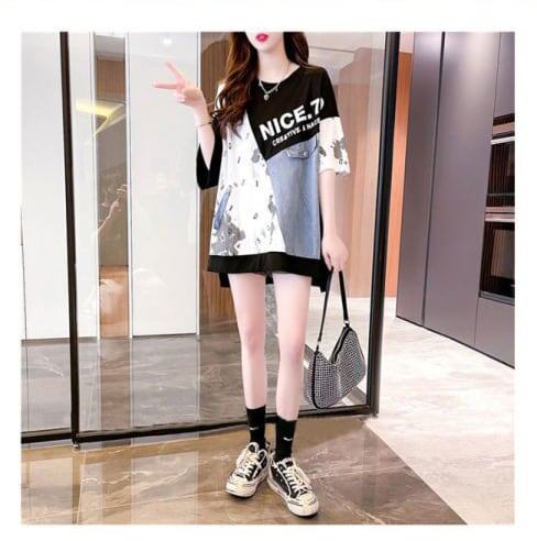 話題沸騰中 切り替え 個性派 デザイン性のある半袖Tシャツ<S-8086>