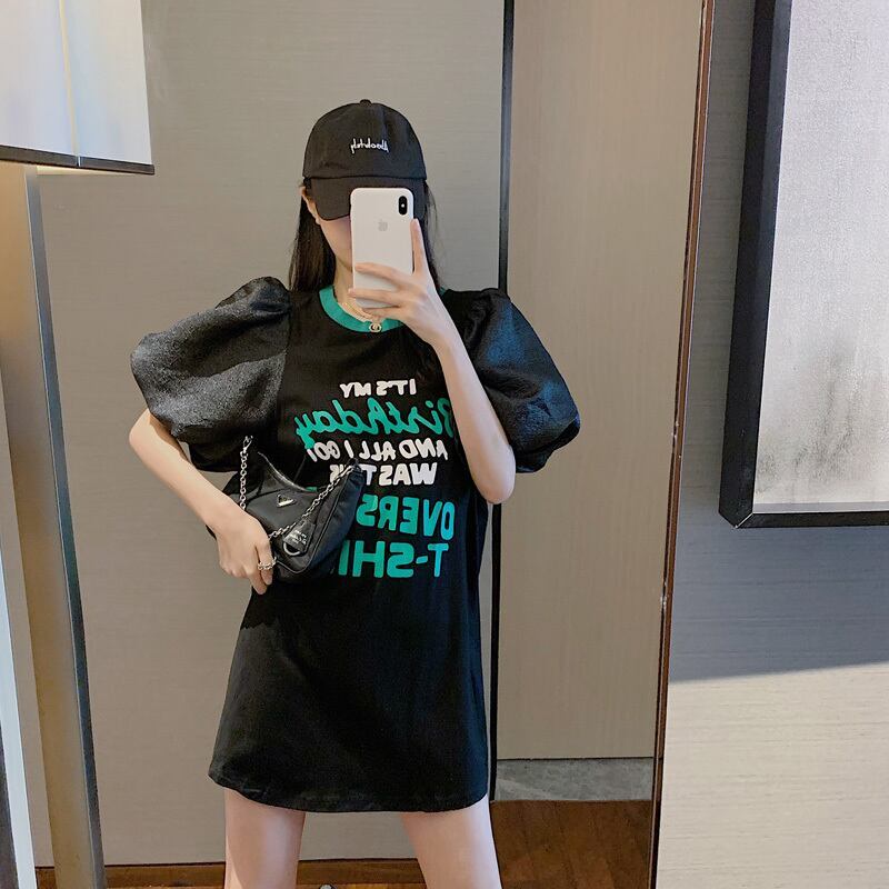 話題沸騰中 パフスリーブ ファッション プリント 全2色 半袖 Tシャツ <S-8662>