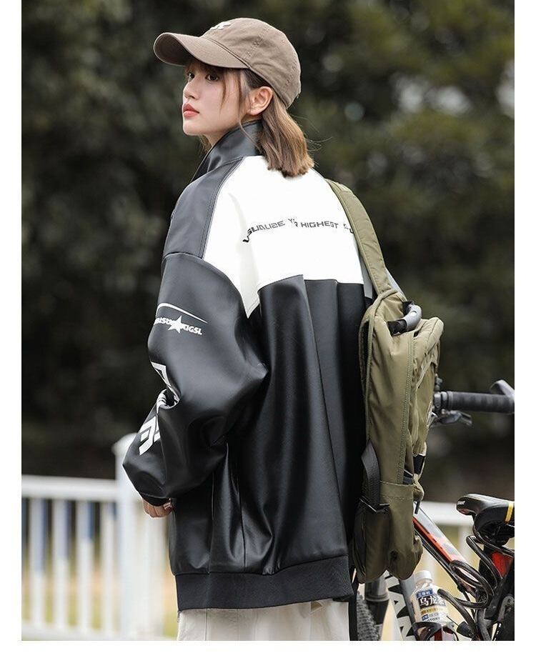 カジュアル 2色選択 切り替え 厚みパッド入り レザー男女兼用 ジャケット <S-10494>