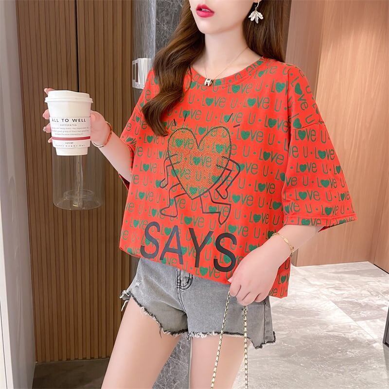 カジュアル 切り替え オシャレ度満点 プリント Tシャツ カットソー＜S-3411＞