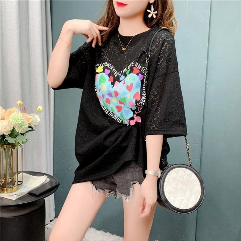 スタイリッシュ 切り替え 一目惚れ プリント Tシャツ カットソー＜S-3579＞