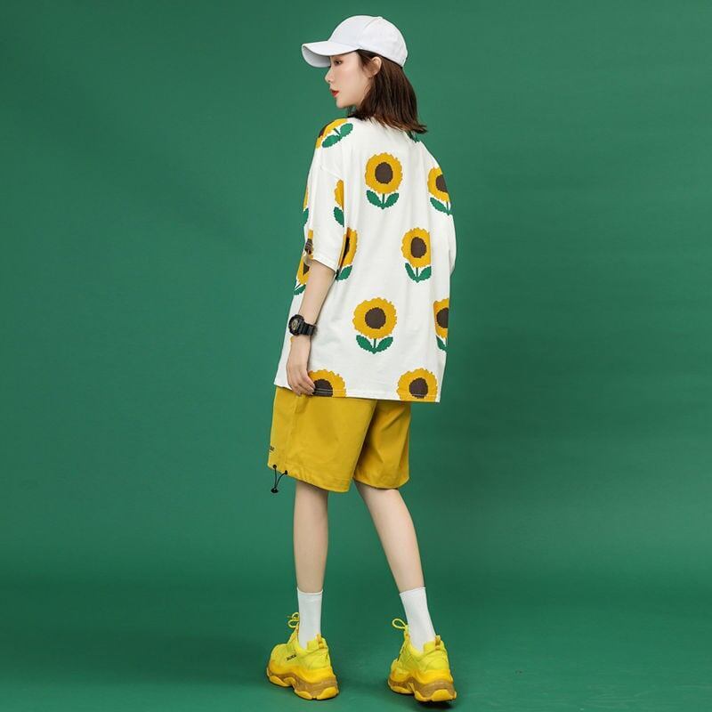 新商品 カジュアル 簡潔 花柄 半袖Ｔシャツⅹパンツセット<S-8071>