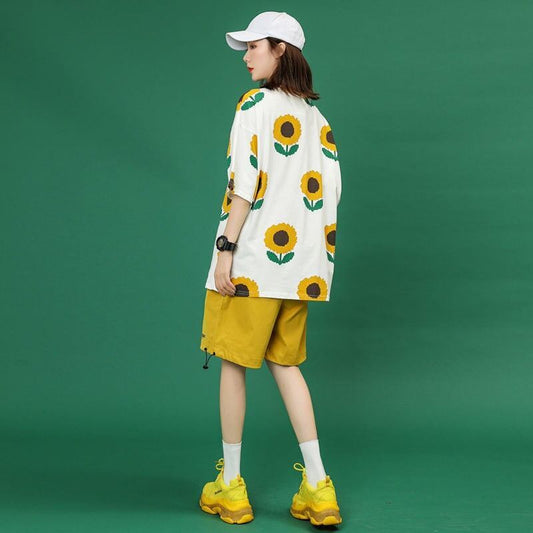新商品 カジュアル 簡潔 花柄 半袖Ｔシャツⅹパンツセット<S-8071>