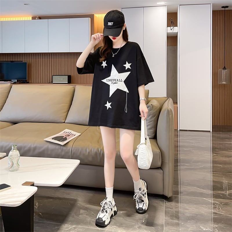 新作  おしゃれな星柄Tシャツ ゆったり半袖＜S-2825＞