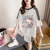 ルーズ レトロ プリント T シャツ + ショートパンツ セットアップ <S-13165>