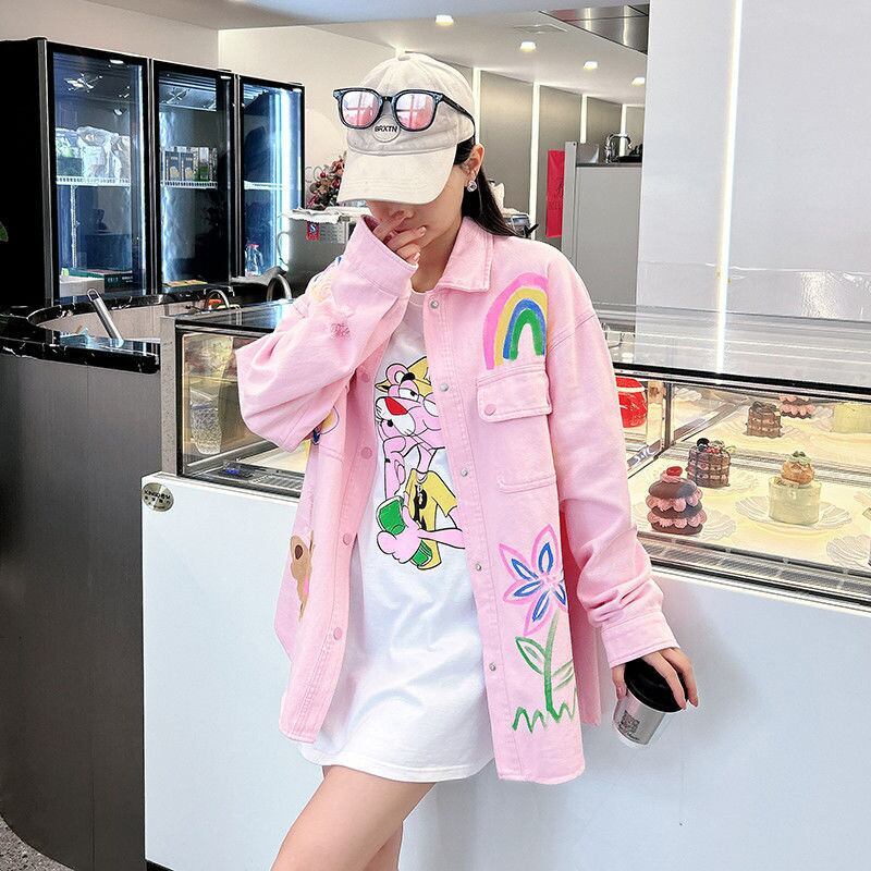 売り切れ必至 韓国風ファッション 上質 アバンギャルド プリント デニム Tシャツ ＜S-9479＞