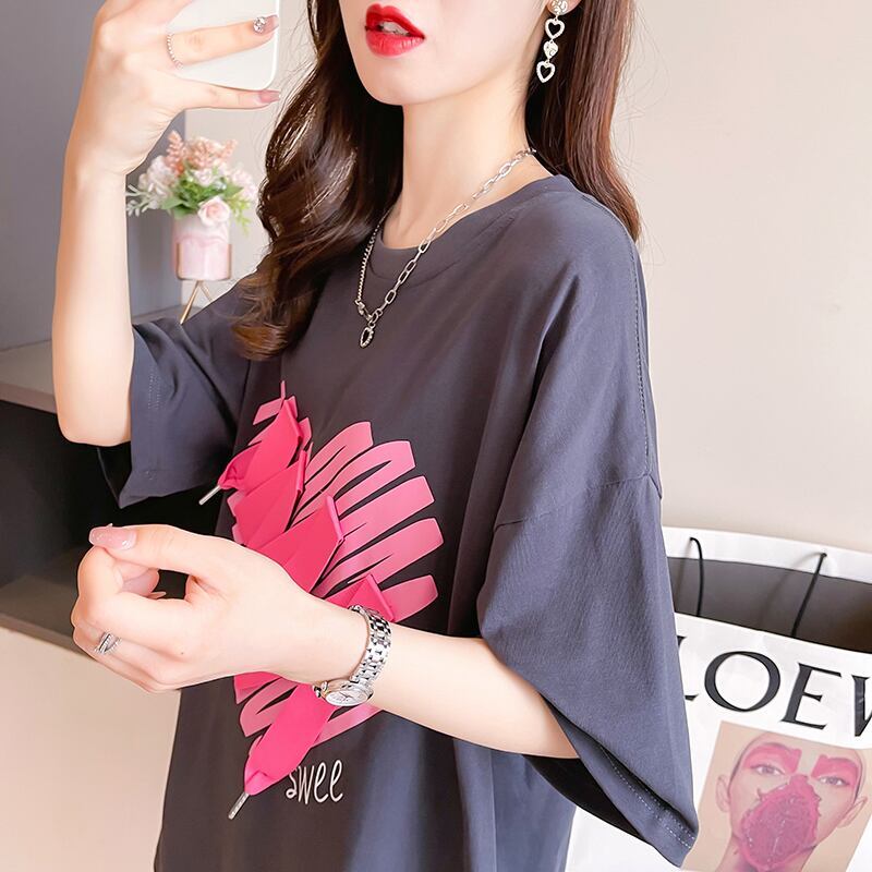 柔らかくて優しい印象 ゆったり ファッション感満々 ロング丈 3色半袖Tシャツ＜S-9206＞