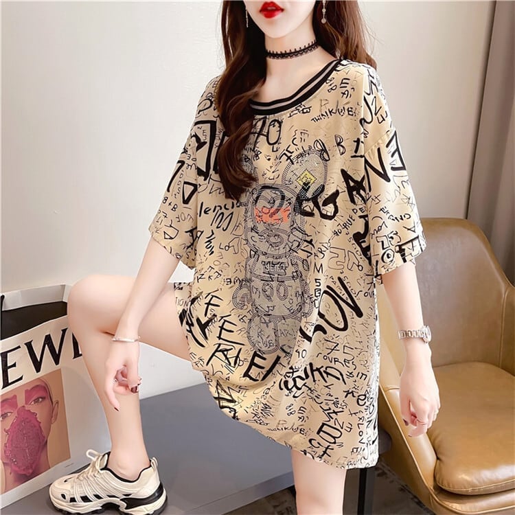 着?せ 立体のリボン バックオープン ロング Tシャツ ゆったり半袖 ＜S-2920＞