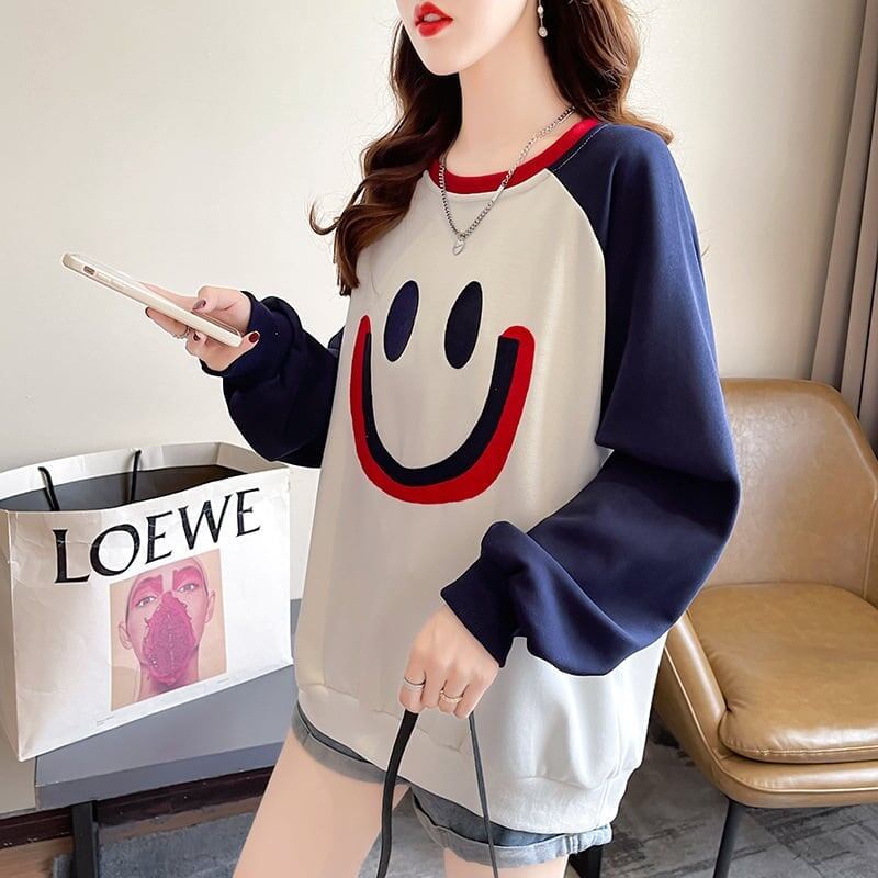 秋の新作スマイル長袖Tシャツトップス<S-5028>