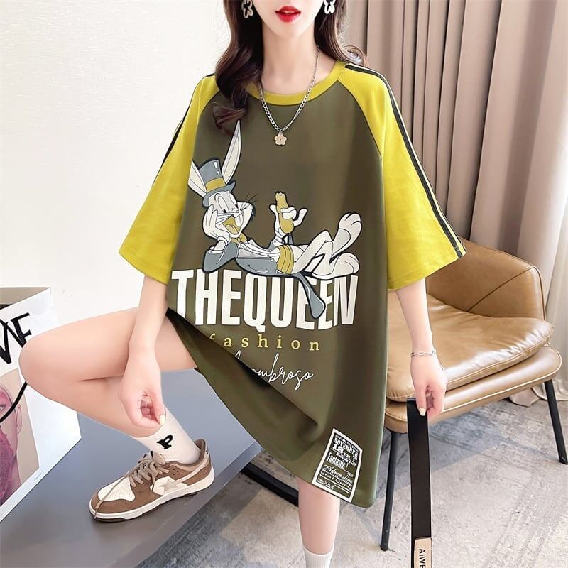キュートなウサギのカラーブロック半袖Tシャツ<S-2989>