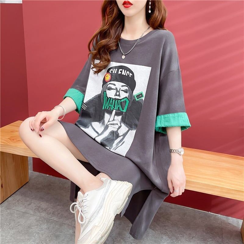 ルーズ プリント オシャレ感たっぷり Tシャツ カットソー ワンピース＜S-3545＞