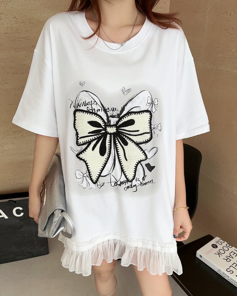 今季マストバイ プリントゆったり 切り替え 半袖Tシャツ 全4色＜S-8256＞